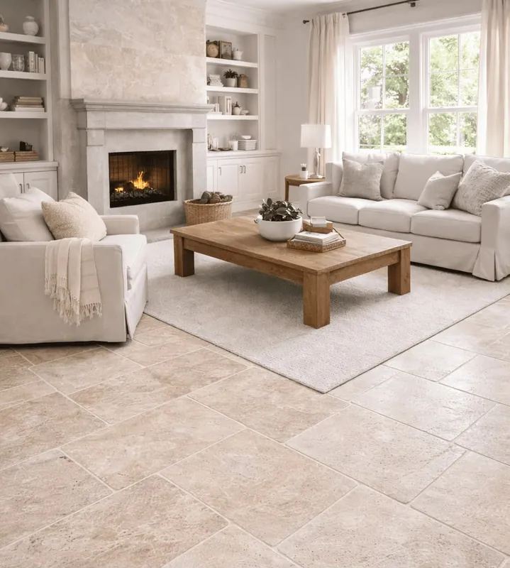 Carrelage aspect travertin