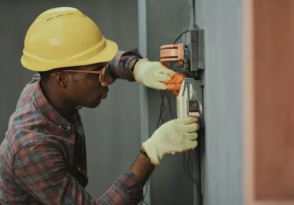 Électricien installant un tableau électrique